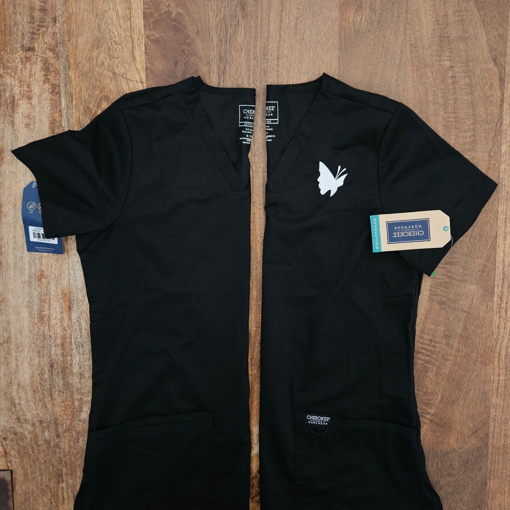Cherokee Workwear Revolution Scrub Top Womens S Black Butterfly Logo - Lot of 2
